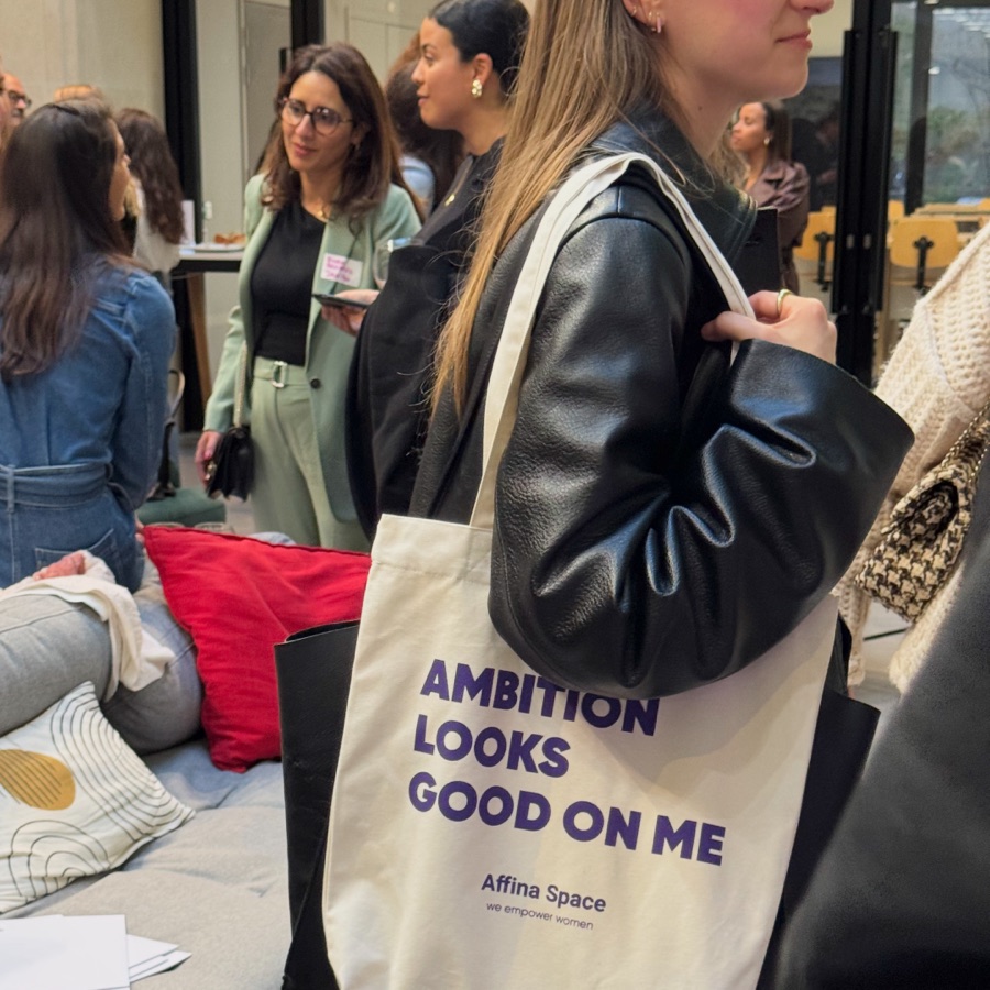 Ambition looks good on me — Affina Space tote bag at a community event